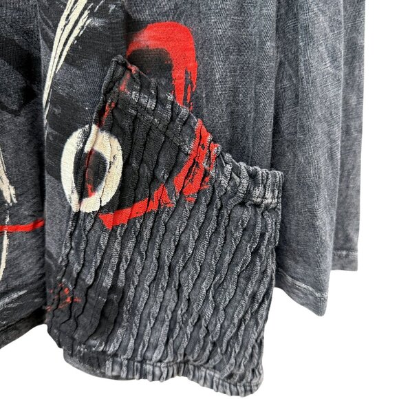 Jess & Jane Abstract Top Plus Size 1X Gray Cowl Neck Tunic Tee Pockets Turtlenec - Picture 6 of 10